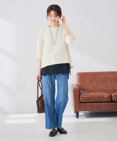 a.v.v（アーヴェヴェ）の「ピンタックボーダーカットソー（Tシャツ/カットソー・レディース・アイボリー/マスタード/グリーン・36/38/40）」の9枚目の写真