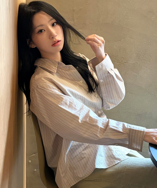 MIND BRIDGE WOMEN（マインドブリッジウーマン）の「[W]ベージュ ピンストライプ ラップシャツ（シャツ/ブラウス・レディース・ベージュ・MEDIUM/SMALL）」の6枚目の写真