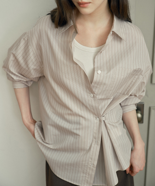 MIND BRIDGE WOMEN（マインドブリッジウーマン）の「[W]ベージュ ピンストライプ ラップシャツ（シャツ/ブラウス・レディース・ベージュ・MEDIUM/SMALL）」の9枚目の写真