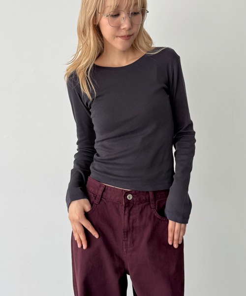 CANAL JEAN（キャナルジーン）の「El mar　フライスコンパクトロンT（Tシャツ/カットソー・レディース・ネイビー/チャコールグレー/ブラウン/ホワイト・ONE SIZE）」の12枚目の写真