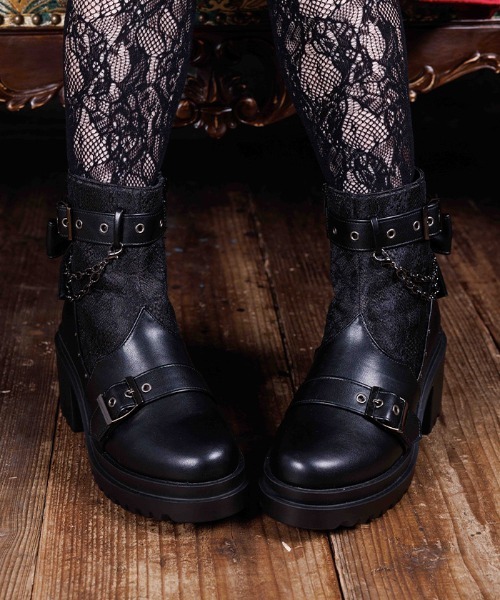 axes femme（アクシーズファム）の「レース切替ゴシックブーツ（ブーツ・レディース・ブラック/ブルー・LARGE/MEDIUM）」の2枚目の写真
