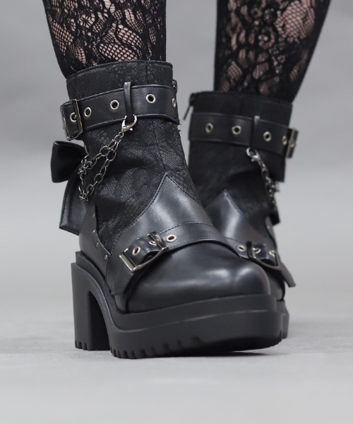 axes femme（アクシーズファム）の「レース切替ゴシックブーツ（ブーツ・レディース・ブラック/ブルー・LARGE/MEDIUM）」の3枚目の写真