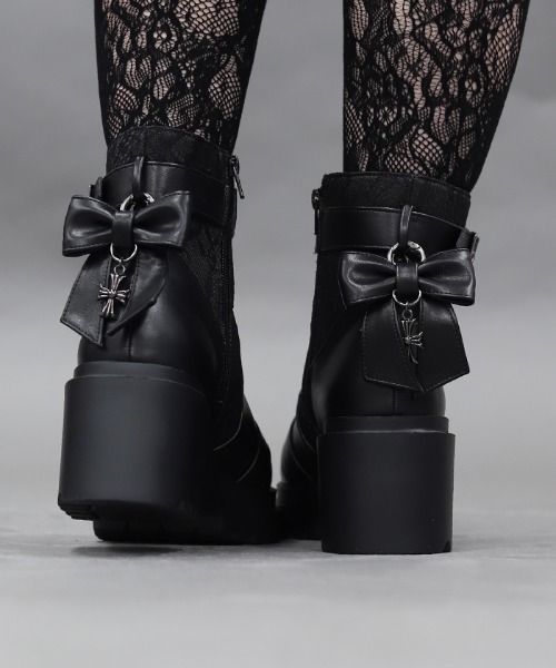axes femme（アクシーズファム）の「レース切替ゴシックブーツ（ブーツ・レディース・ブラック/ブルー・LARGE/MEDIUM）」の4枚目の写真