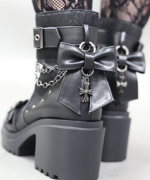 axes femme（アクシーズファム）の「レース切替ゴシックブーツ（ブーツ・レディース・ブラック/ブルー・LARGE/MEDIUM）」の5枚目の写真