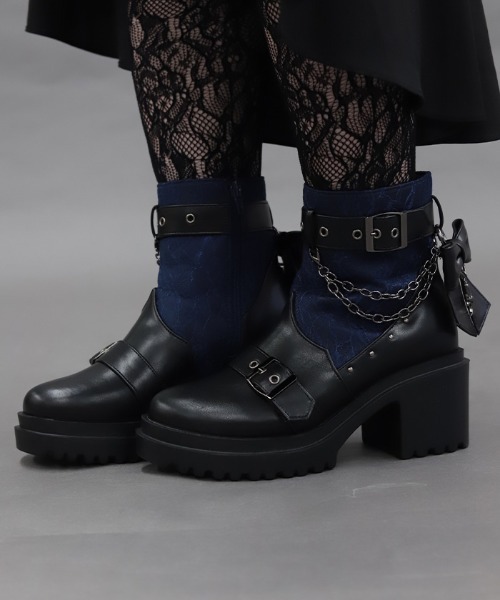 axes femme（アクシーズファム）の「レース切替ゴシックブーツ（ブーツ・レディース・ブラック/ブルー・LARGE/MEDIUM）」の6枚目の写真