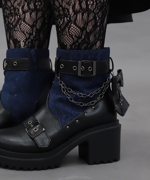 axes femme（アクシーズファム）の「レース切替ゴシックブーツ（ブーツ・レディース・ブラック/ブルー・LARGE/MEDIUM）」の7枚目の写真