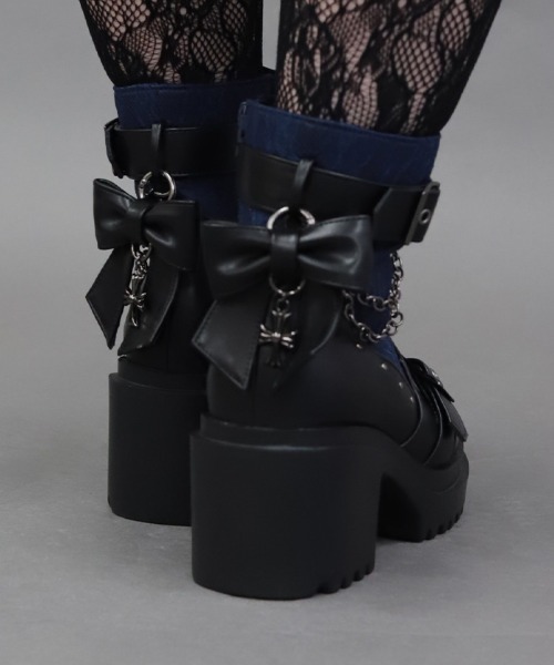 axes femme（アクシーズファム）の「レース切替ゴシックブーツ（ブーツ・レディース・ブラック/ブルー・LARGE/MEDIUM）」の8枚目の写真