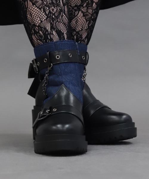 axes femme（アクシーズファム）の「レース切替ゴシックブーツ（ブーツ・レディース・ブラック/ブルー・LARGE/MEDIUM）」の9枚目の写真
