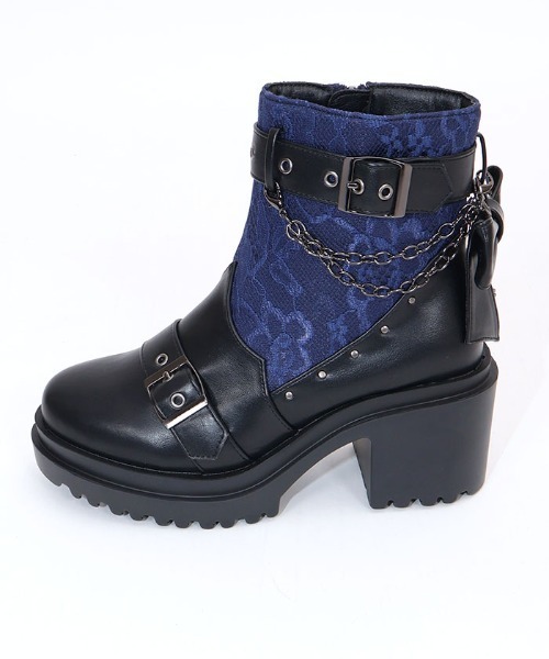 axes femme（アクシーズファム）の「レース切替ゴシックブーツ（ブーツ・レディース・ブラック/ブルー・LARGE/MEDIUM）」の10枚目の写真