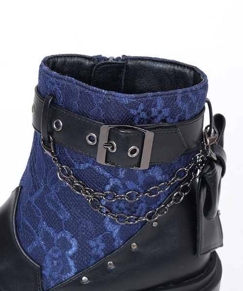 axes femme（アクシーズファム）の「レース切替ゴシックブーツ（ブーツ・レディース・ブラック/ブルー・LARGE/MEDIUM）」の13枚目の写真