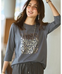 コットン混・グラフィックTシャツ/8分袖