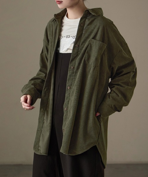 Fashion Letter(ファッションレター)の「コーデュロイ オーバーサイズシャツ(シャツ/ブラウス・レディース・チャコール/ブラウン/カーキ/ベージュ・M)」の1枚目の写真