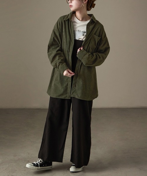 Fashion Letter(ファッションレター)の「コーデュロイ オーバーサイズシャツ(シャツ/ブラウス・レディース・チャコール/ブラウン/カーキ/ベージュ・M)」の13枚目の写真