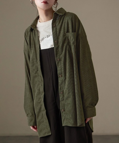 Fashion Letter(ファッションレター)の「コーデュロイ オーバーサイズシャツ(シャツ/ブラウス・レディース・チャコール/ブラウン/カーキ/ベージュ・M)」の14枚目の写真