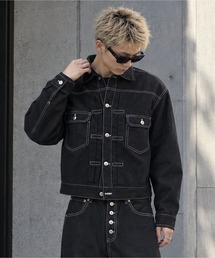 SPINNS（スピンズ）の「【セットアップ可能】短丈13.5oz フロントボタンセカンドデニムジャケット/Gジャケ/ヒッコリーストライプ/ダック素材（デニムジャケット）」