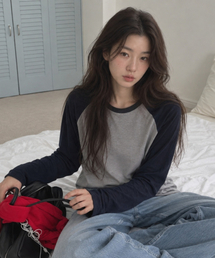 ウールブレンドソフトラグランTシャツ ネイビー