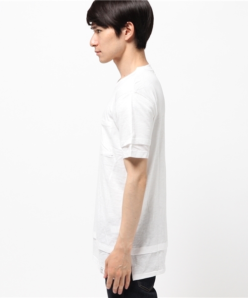 AZUL by moussy(アズールバイマウジー)の「スラブ天竺フェイクレイヤードCN半袖ポケT(Tシャツ/カットソー・メンズ・インディゴブルー/ホワイト・X-SMALL/XX-LARGE/LARGE/X-LARGE/SMALL/MEDIUM)」の3枚目の写真