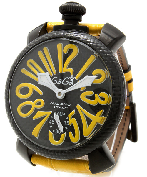 GaGa MILANOアナログ腕時計 黒レザー GaGa Milano マヌアーレ オールブラック 手巻き時計 48mm