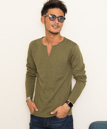 『CavariA/キャバリア』スラブ天竺キーネック長袖Tシャツ
