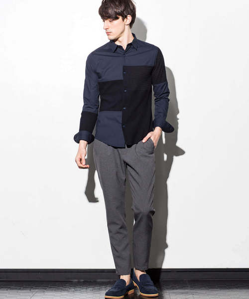 1PIU1UGUALE3  RELAX （ウノピゥウノウグァーレトレ リラックス）の「1PIU1UGUALE3 RELAX(ウノピゥウノウグァーレトレ)ブロッキングニットシャツ（シャツ/ブラウス・メンズ・ホワイト/ネイビー・SMALL/MEDIUM/LARGE/X-LARGE）」の6枚目の写真