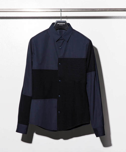 1PIU1UGUALE3  RELAX （ウノピゥウノウグァーレトレ リラックス）の「1PIU1UGUALE3 RELAX(ウノピゥウノウグァーレトレ)ブロッキングニットシャツ（シャツ/ブラウス・メンズ・ホワイト/ネイビー・SMALL/MEDIUM/LARGE/X-LARGE）」の8枚目の写真