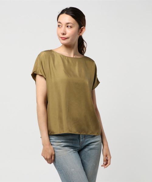 un dix cors（アンディコール）の「キュプラTシャツブラウス（シャツ/ブラウス・レディース・カーキ/ブラック・ﾌﾘ-）」の2枚目の写真