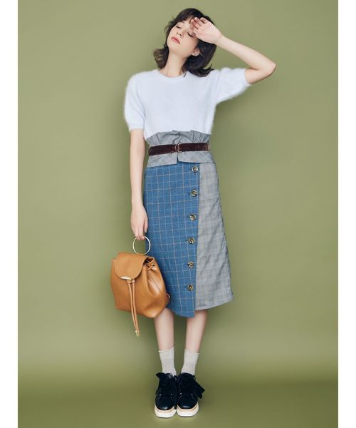 dazzlin（ダズリン）の「パッチワークチェックラップスカート（スカート・レディース・ブルー/ネイビー/ブラウン・SMALL/MEDIUM）」の4枚目の写真
