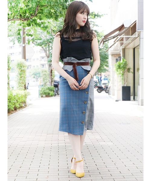 dazzlin（ダズリン）の「パッチワークチェックラップスカート（スカート・レディース・ブルー/ネイビー/ブラウン・SMALL/MEDIUM）」の5枚目の写真