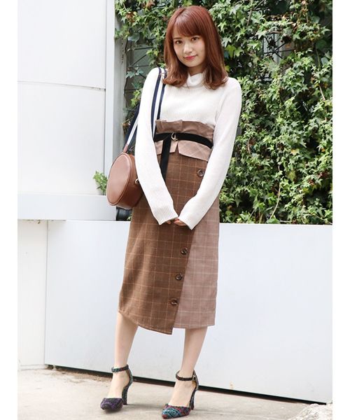 dazzlin（ダズリン）の「パッチワークチェックラップスカート（スカート・レディース・ブルー/ネイビー/ブラウン・SMALL/MEDIUM）」の8枚目の写真