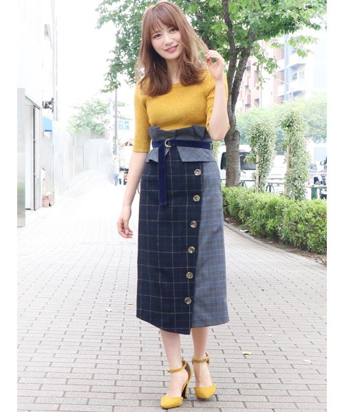 dazzlin（ダズリン）の「パッチワークチェックラップスカート（スカート・レディース・ブルー/ネイビー/ブラウン・SMALL/MEDIUM）」の13枚目の写真