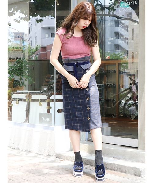 dazzlin（ダズリン）の「パッチワークチェックラップスカート（スカート・レディース・ブルー/ネイビー/ブラウン・SMALL/MEDIUM）」の16枚目の写真