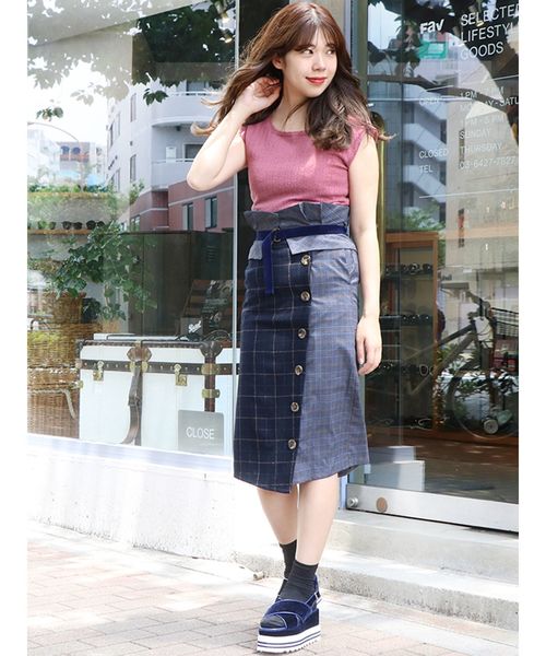 dazzlin（ダズリン）の「パッチワークチェックラップスカート（スカート・レディース・ブルー/ネイビー/ブラウン・SMALL/MEDIUM）」の17枚目の写真