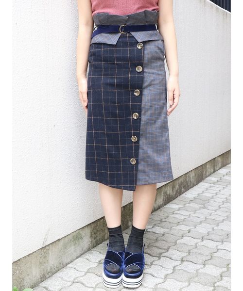 dazzlin（ダズリン）の「パッチワークチェックラップスカート（スカート・レディース・ブルー/ネイビー/ブラウン・SMALL/MEDIUM）」の19枚目の写真