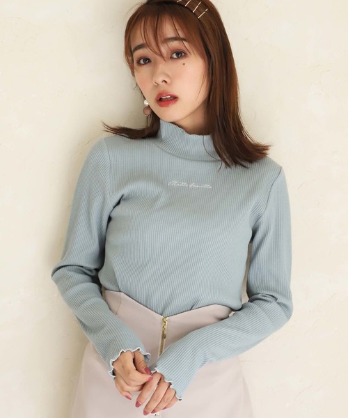 one after another NICE CLAUP（ワンアフターアナザーナイスクラップ）の「ロゴ刺繍テレコハイネックトップス（Tシャツ/カットソー・レディース・オフホワイト/ブラック/ベージュ系その他/ミント・FREE）」の2枚目の写真