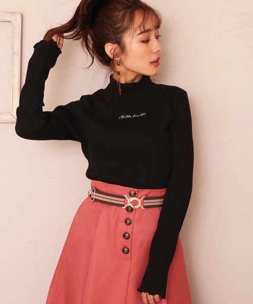 one after another NICE CLAUP（ワンアフターアナザーナイスクラップ）の「ロゴ刺繍テレコハイネックトップス（Tシャツ/カットソー・レディース・オフホワイト/ブラック/ベージュ系その他/ミント・FREE）」の3枚目の写真