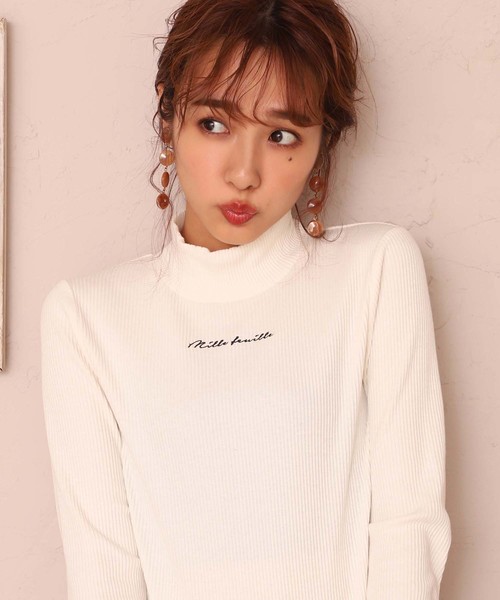one after another NICE CLAUP（ワンアフターアナザーナイスクラップ）の「ロゴ刺繍テレコハイネックトップス（Tシャツ/カットソー・レディース・オフホワイト/ブラック/ベージュ系その他/ミント・FREE）」の19枚目の写真