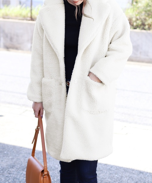 reca（レカ）の「ビッグシルエット モコモコボアチェスターコート（チェスターコート・レディース・ホワイト/ブラウン/ベージュ/ネイビー・M）」の18枚目の写真