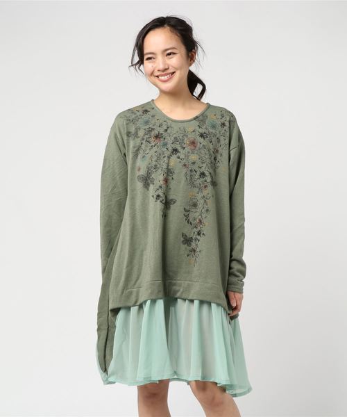 Scolar スカラー の 花蝶プリントシフォン切替ワンピース ワンピース Wear