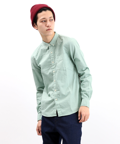 WEGO（ウィゴー）の「WEGO/ガーメントダイオックスシャツ（シャツ/ブラウス・メンズ・グリーン/グリーン系その他/ブルー/ライトパープル/マスタード/ピンク/ワイン/ロイヤルブルー/ホワイト・MEDIUM/SMALL/LARGE）」の4枚目の写真