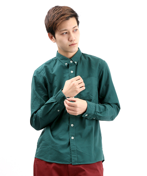 WEGO（ウィゴー）の「WEGO/ガーメントダイオックスシャツ（シャツ/ブラウス・メンズ・グリーン/グリーン系その他/ブルー/ライトパープル/マスタード/ピンク/ワイン/ロイヤルブルー/ホワイト・MEDIUM/SMALL/LARGE）」の3枚目の写真