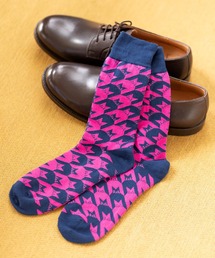 London Shoe Make | 千鳥格子×ネコ柄 / Houndstooth×cat 日本製 メンズソックス / London Shoe Make THE SOCKS 418903(ソックス/靴下)