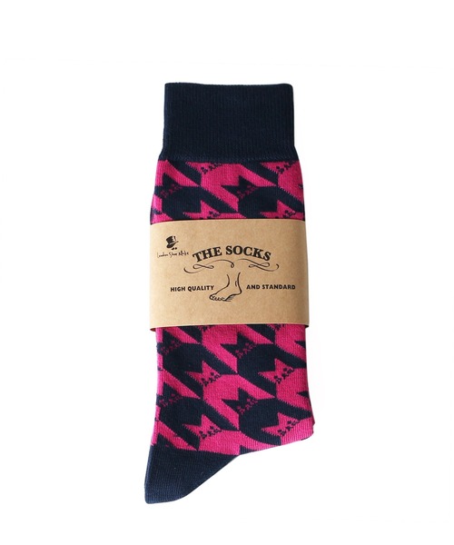 London Shoe Make（ロンドンシューメイク）の「千鳥格子×ネコ柄 / Houndstooth×cat 日本製 メンズソックス / London Shoe Make THE SOCKS 418903（ソックス/靴下・メンズ・ネイビー/レッド・25cm～27cm）」の5枚目の写真