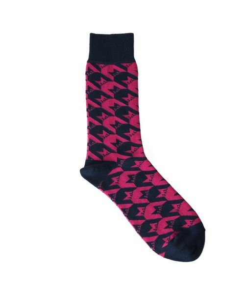 London Shoe Make（ロンドンシューメイク）の「千鳥格子×ネコ柄 / Houndstooth×cat 日本製 メンズソックス / London Shoe Make THE SOCKS 418903（ソックス/靴下・メンズ・ネイビー/レッド・25cm～27cm）」の6枚目の写真