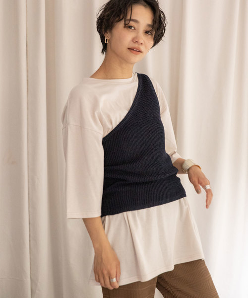 Liyoca(リヨカ)の「ワンショルダーニット(タンクトップ)」|ネイビー