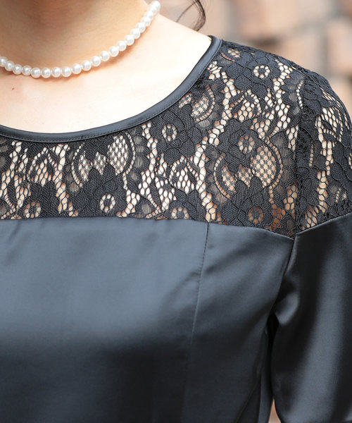 デコルテレースワンピースドレスパーティードレス