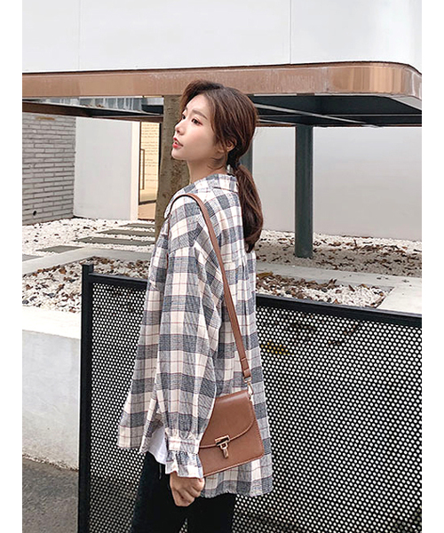 neos(ネオス)の「【neos -addictive design- LD】ルーズシルエット フリルスリーブ チェックシャツ(シャツ/ブラウス・レディース・オレンジ/アイボリー・SMALL/MEDIUM/LARGE/X-LARGE)」の5枚目の写真