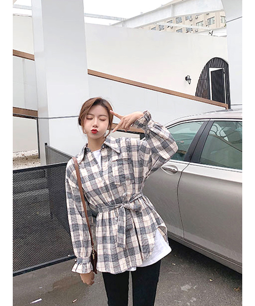 neos(ネオス)の「【neos -addictive design- LD】ルーズシルエット フリルスリーブ チェックシャツ(シャツ/ブラウス・レディース・オレンジ/アイボリー・SMALL/MEDIUM/LARGE/X-LARGE)」の7枚目の写真