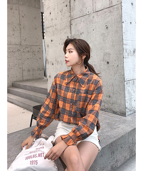 neos(ネオス)の「【neos -addictive design- LD】ルーズシルエット フリルスリーブ チェックシャツ(シャツ/ブラウス・レディース・オレンジ/アイボリー・SMALL/MEDIUM/LARGE/X-LARGE)」の8枚目の写真