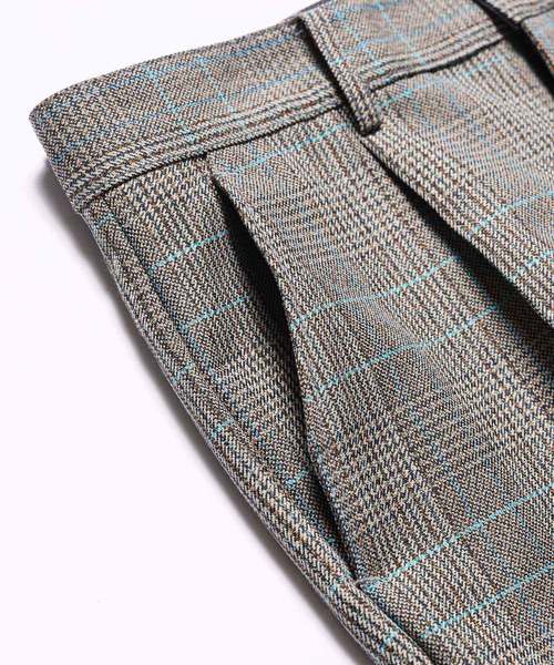 MR.OLIVE（ミスターオリーブ）の「【セットアップ対応】バレンシア チェック / ワンプリーツ スタプレ テーパードパンツ(チェック パンツ)（スラックス・メンズ・グレー/ブラウン・SMALL/MEDIUM/LARGE）」の6枚目の写真