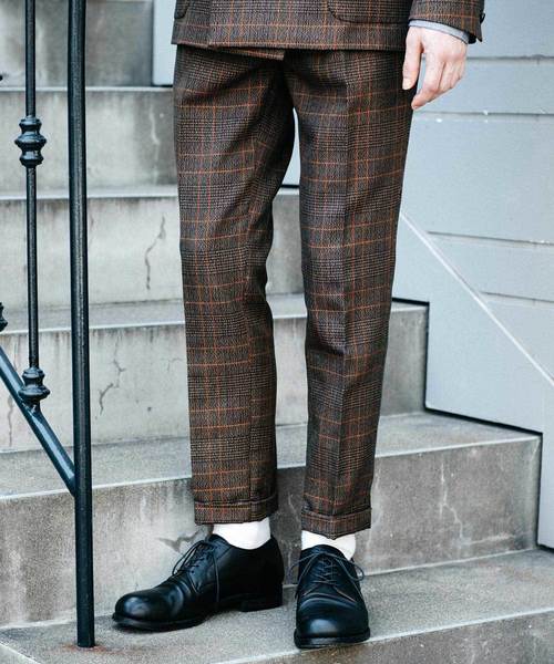 MR.OLIVE（ミスターオリーブ）の「【セットアップ対応】バレンシア チェック / ワンプリーツ スタプレ テーパードパンツ(チェック パンツ)（スラックス・メンズ・グレー/ブラウン・SMALL/MEDIUM/LARGE）」の13枚目の写真